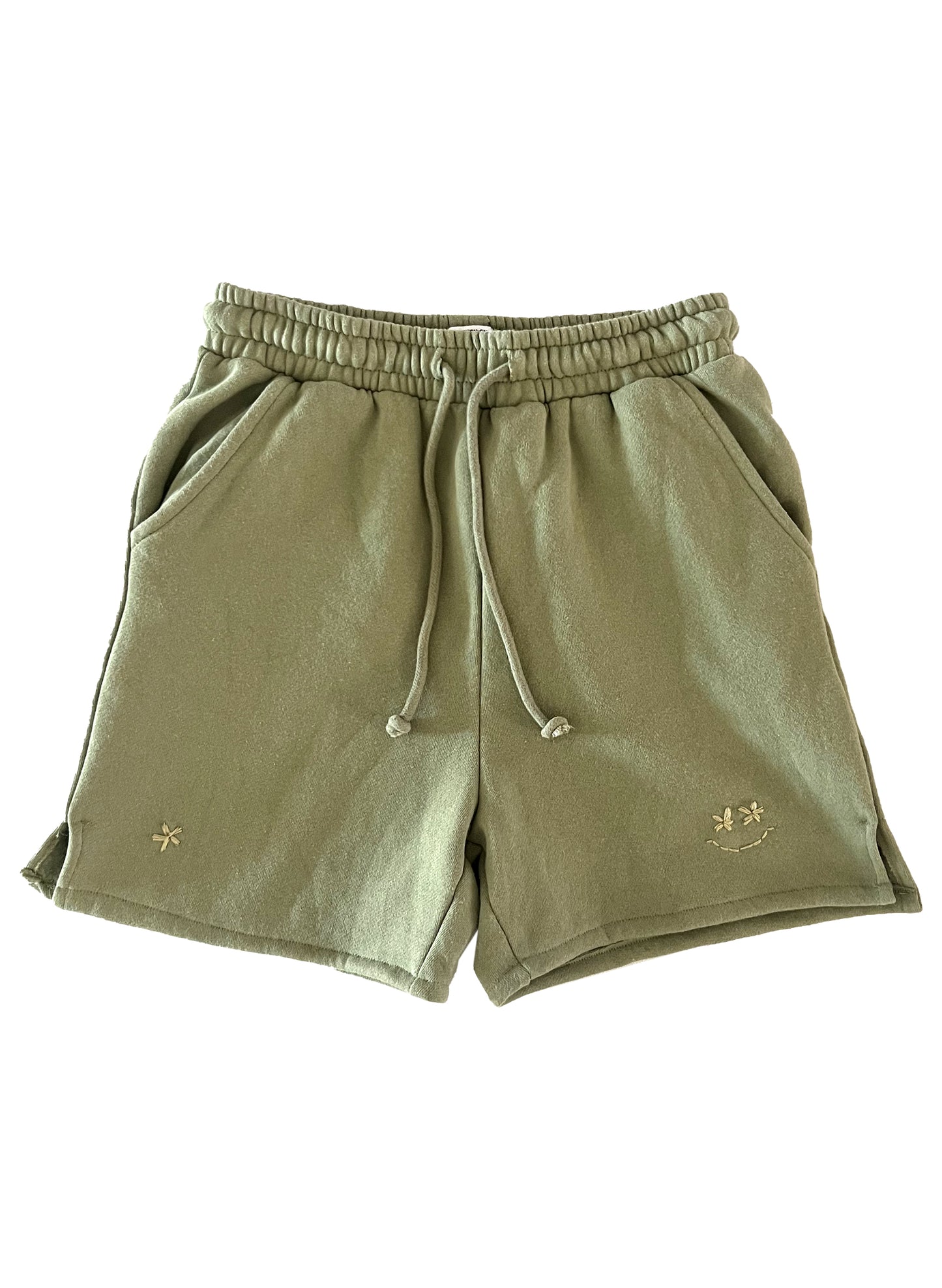 Reconstructed Smiley Sweatshorts - Lime Green