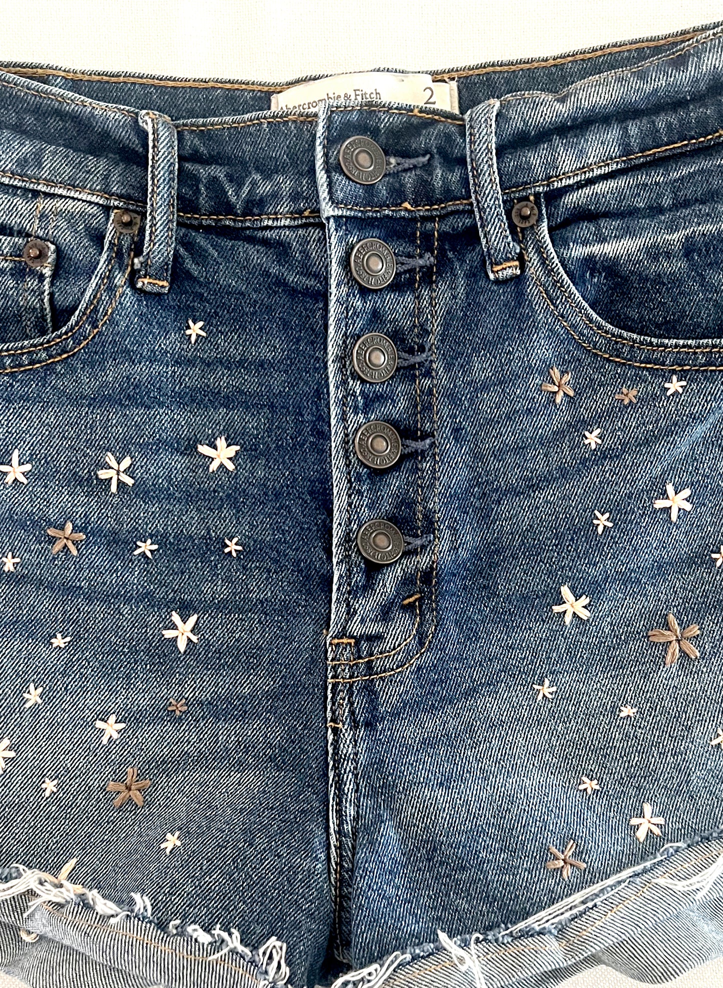 A & F High-Rise Button Denim Shorts