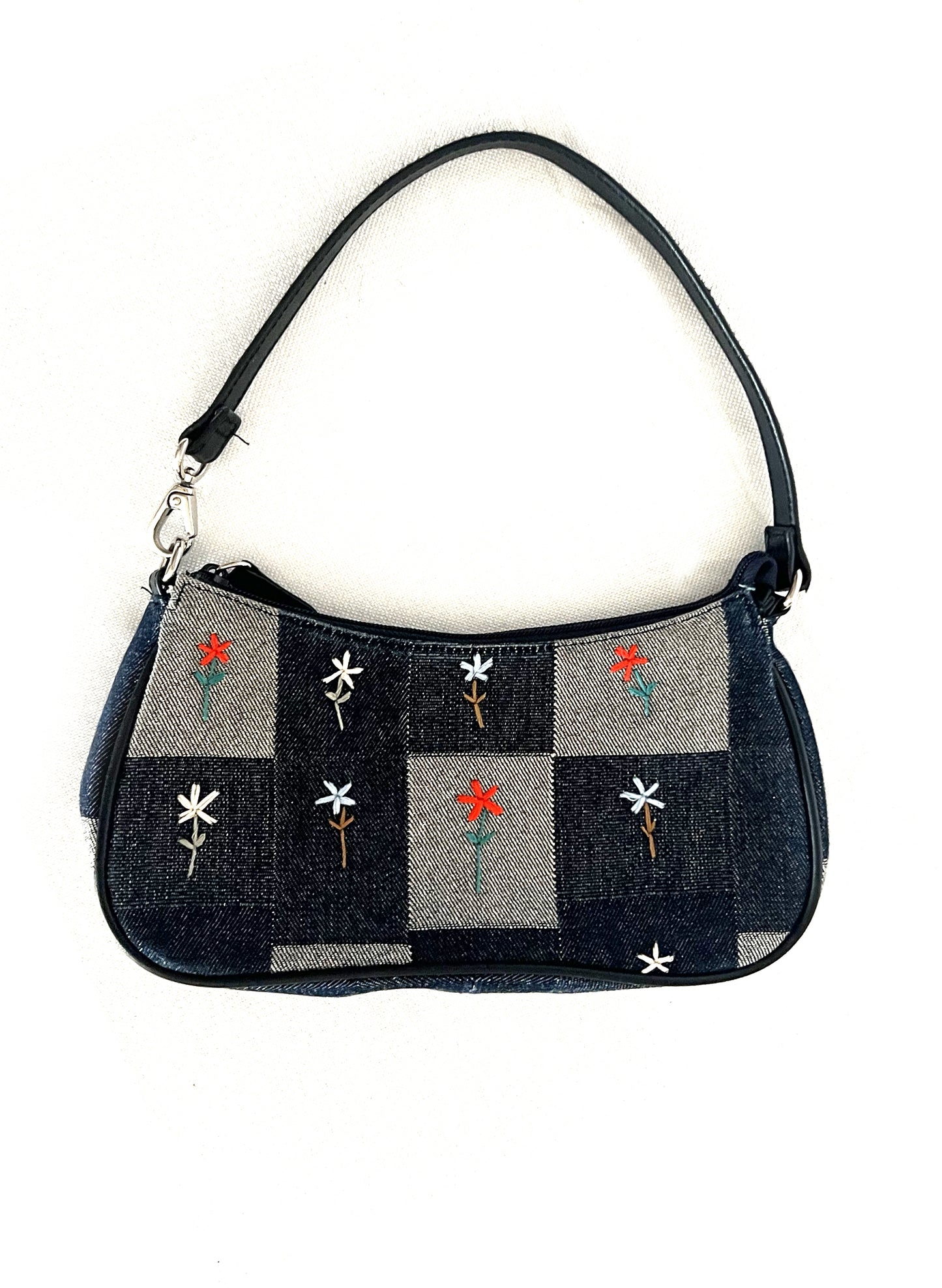Denim Checkered Shoulder Bag