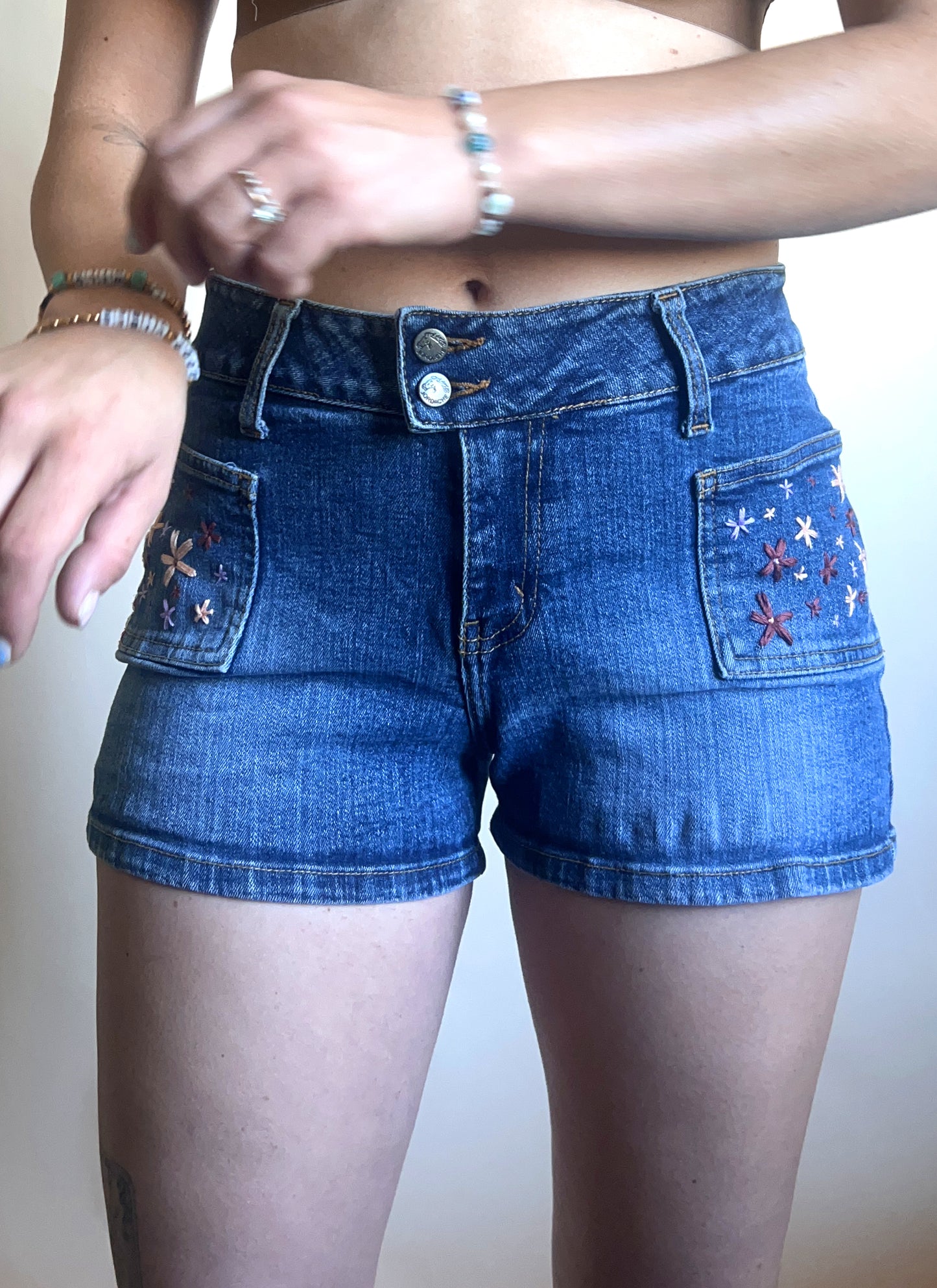 Mid Rise Denim Shorts