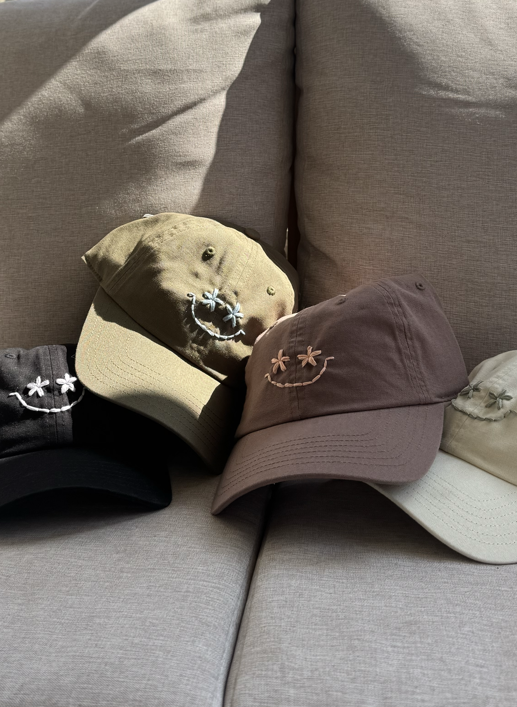 Wildflower Smiley Organic Dad Hat - Black