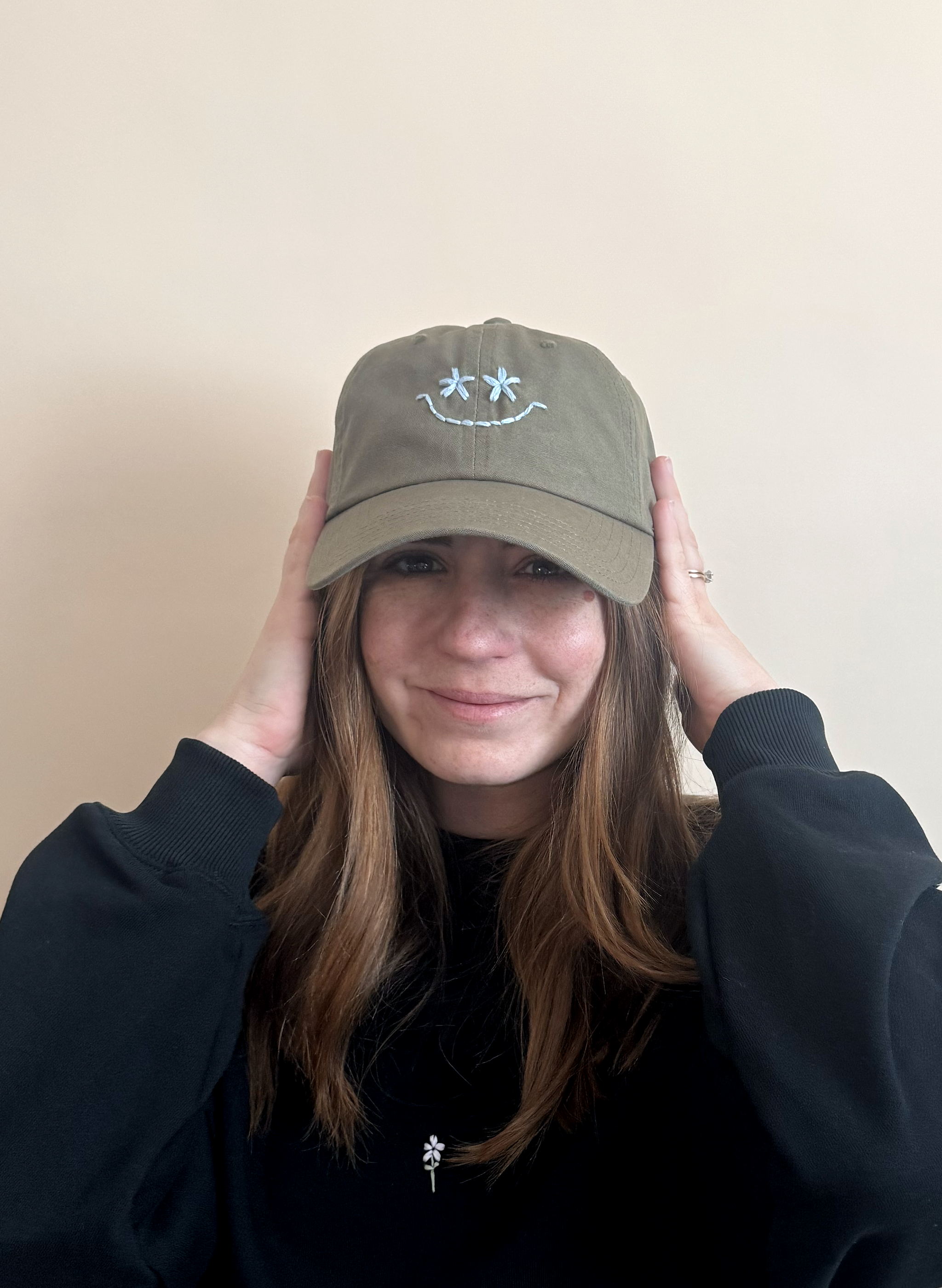 Wildflower Smiley Organic Dad Hat - Olive