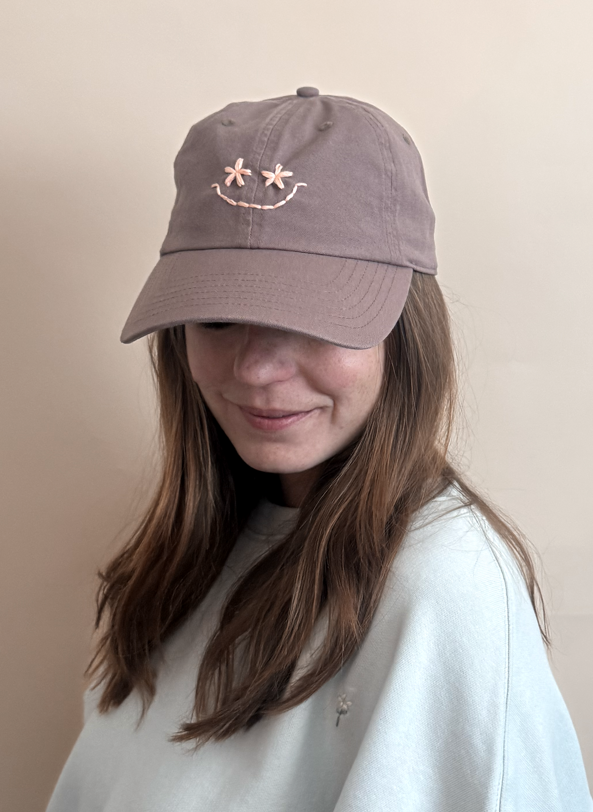 Wildflower Smiley Organic Dad Hat - Sepia