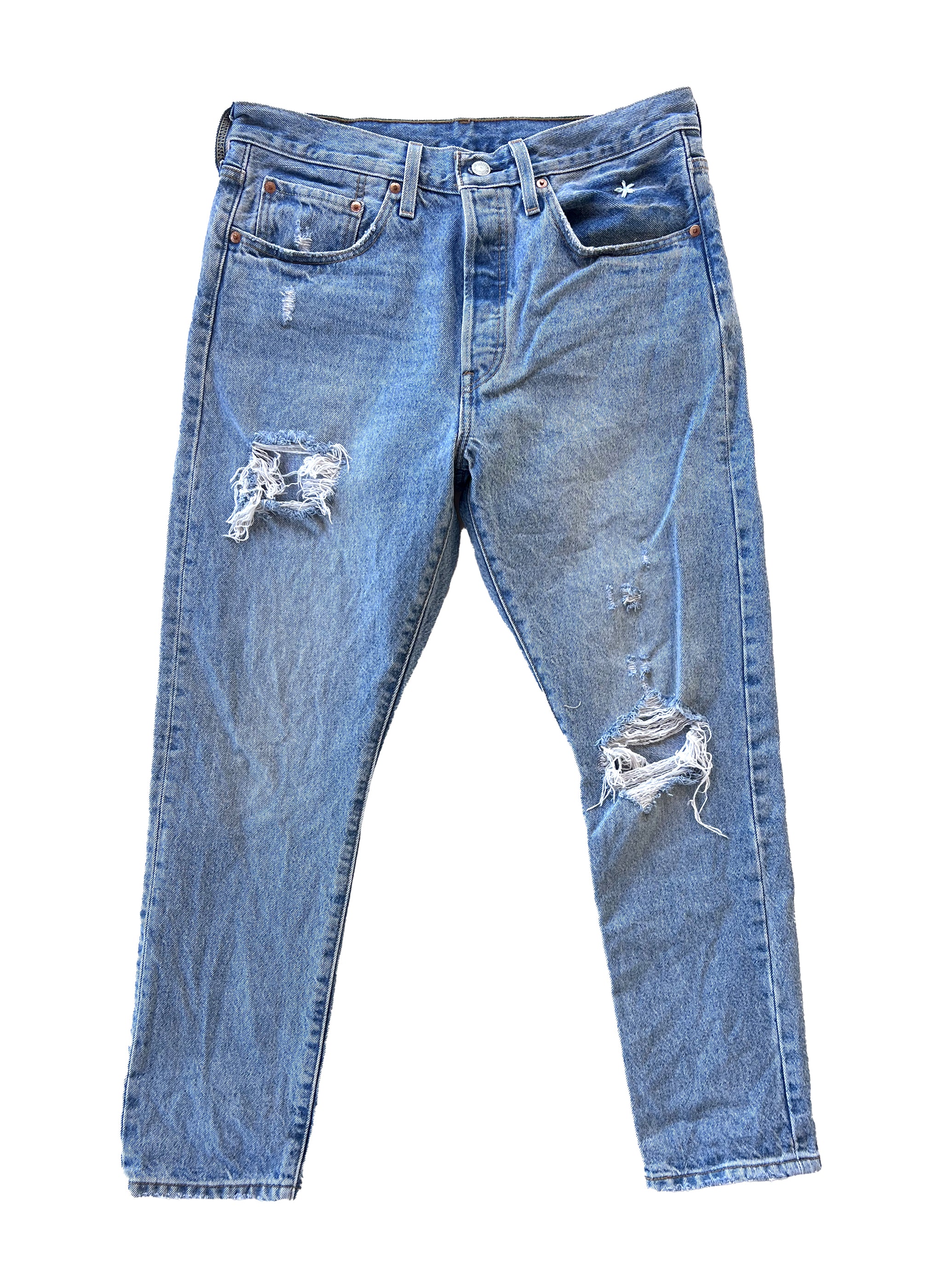 BIPOLAR DENIM BY @THANKSALOTNY SUSTAINABLE ACID WASH LEVI'S store WITH TEN SMILEY AND