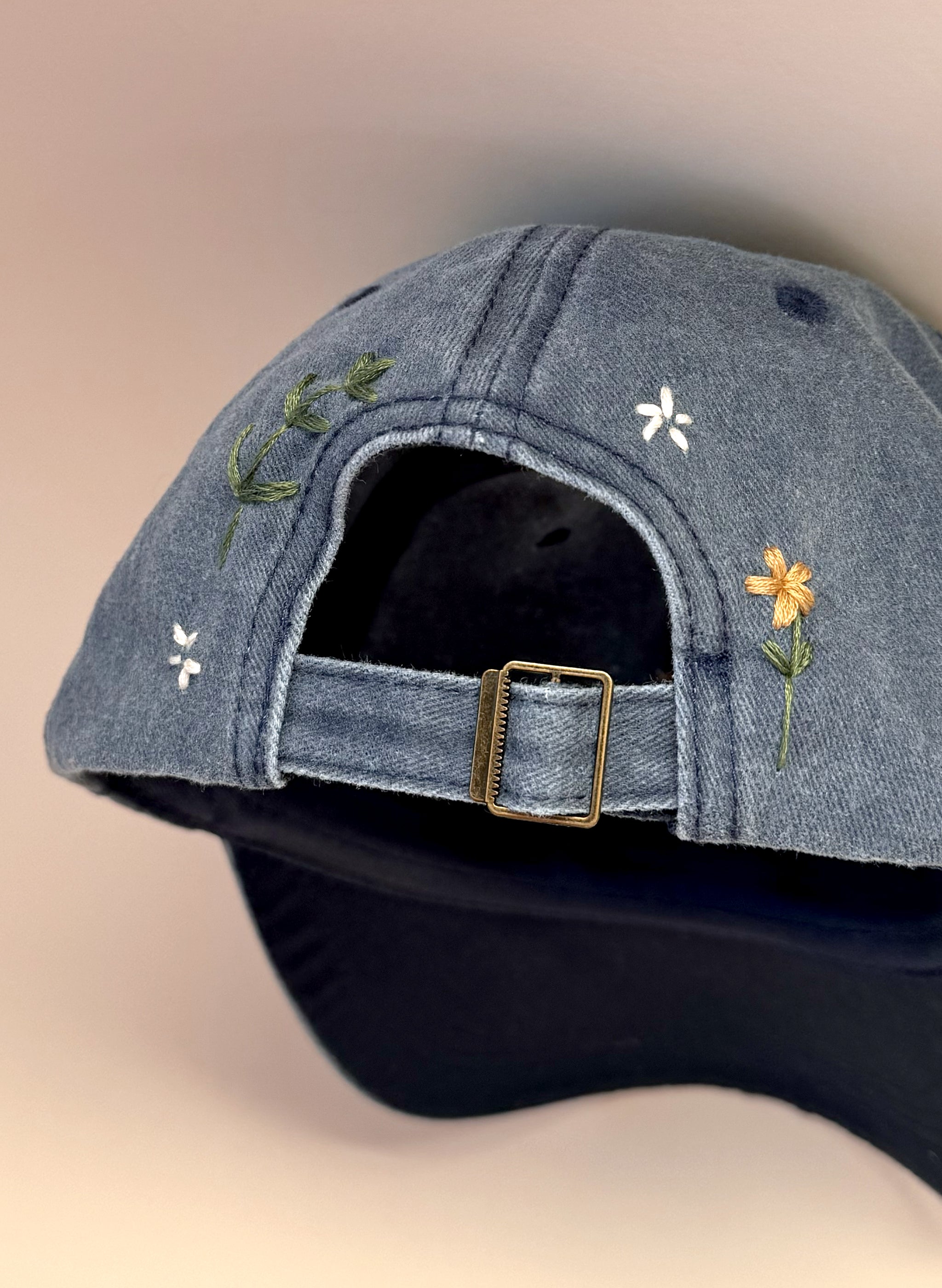 Wildflower Sprig Dad Hat - Washed Navy