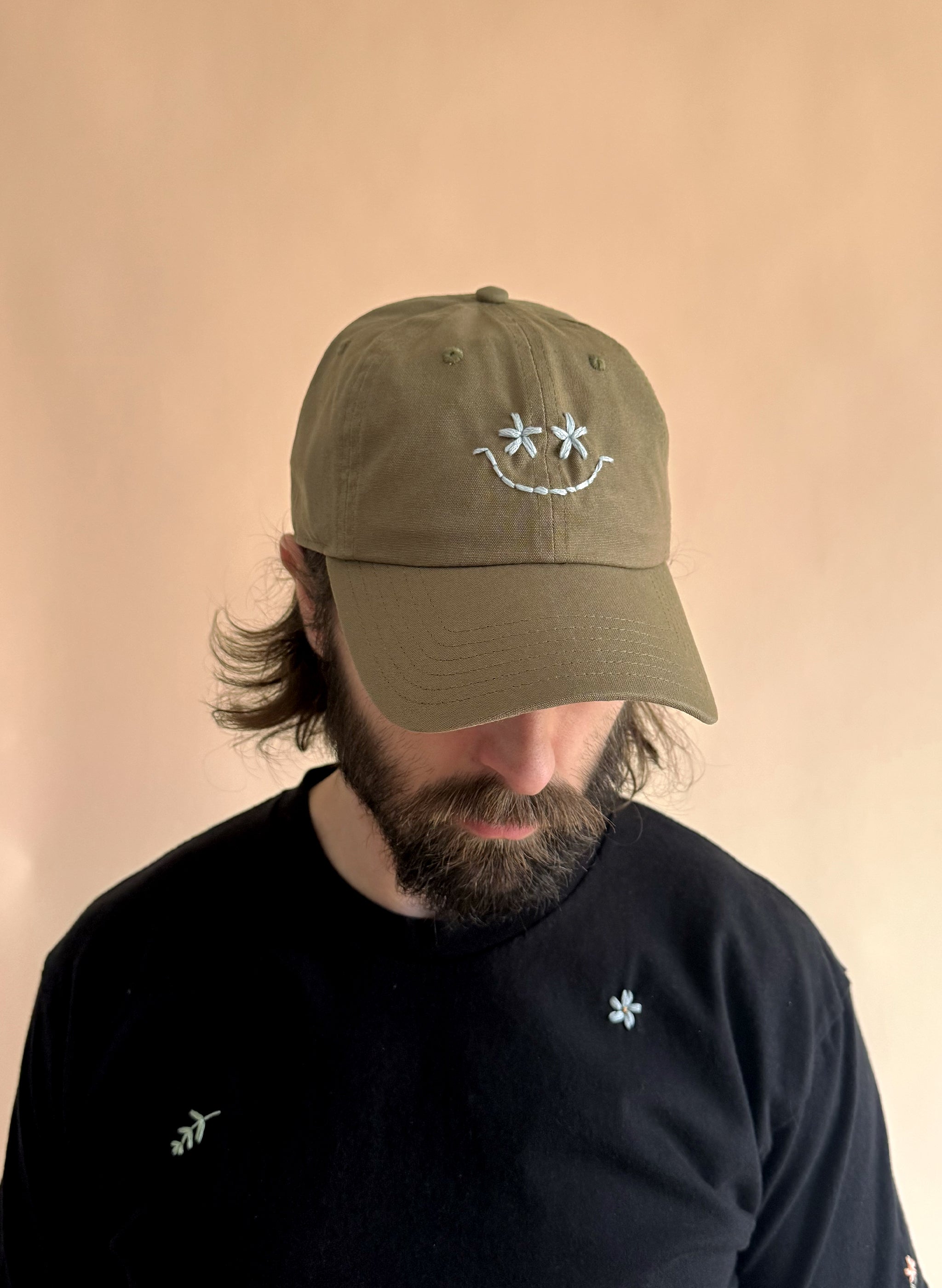 Wildflower Smiley Organic Dad Hat - Olive