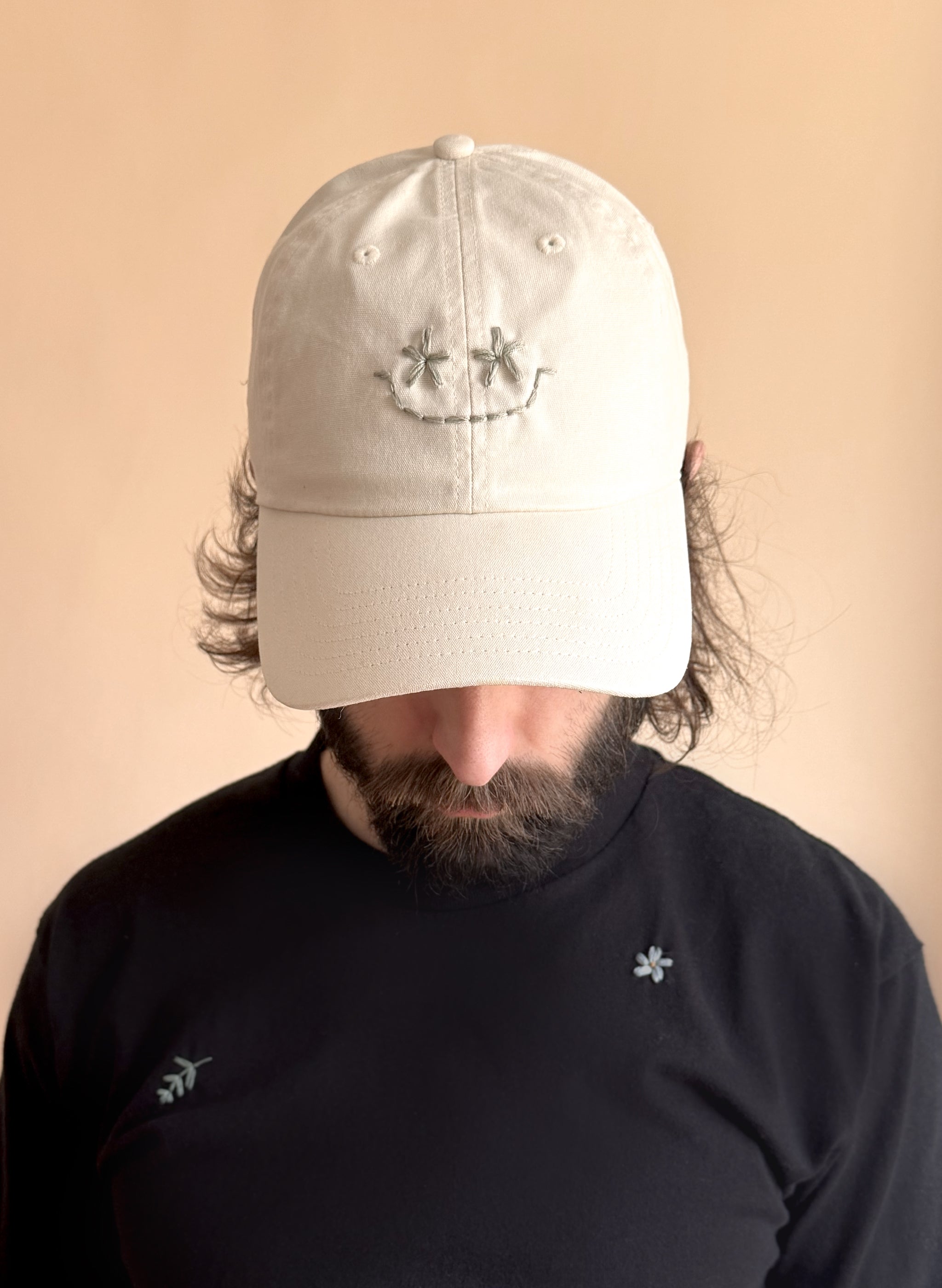Wildflower Smiley Organic Dad Hat - Stone